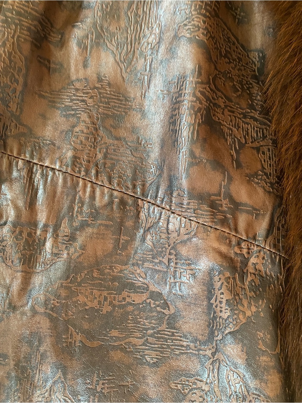 VTG Ottimo Leather Trench Coat Fox Fur Tuxedo Collar Exotic Snakeskin Inlay LG - Picture 3 of 11